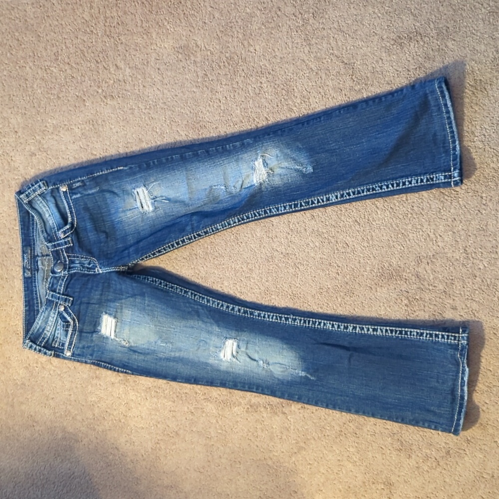 Silver Brand Jeans Pioneer 26/31 Faded Distressed Bootcut Blue Low Rise Jeans